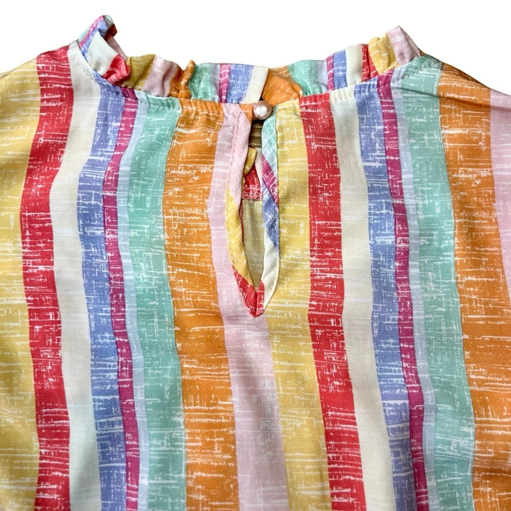 Boutique Rainbow Stripe Flutter Sleeve Babydoll Top Size Small - Picture 3 of 4